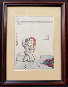 SAUL STEINBERG (1914-1999) ORIGINAL LITHOGRAPH TITLED TANGO, 13.5IN x 17.5IN (34cm x 44cm)