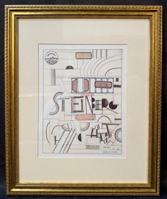 SAUL STEINBERG (1914-1999) ORIGINAL LITHOGRAPH TITLED RUBBER STAMP, 18IN x 22IN (46cm x 56cm)
