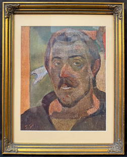PAUL GAUGUIN (1848-1903) LITHOGRAPH TITLED PORTRAIT DE L’ARTISTE, 12.5IN x 15.5IN (32cm x 39cm): Paul Gauguin (1848-1903) lithograph titled Portrait de l’Artiste, after the original which was painted in 1888 and now hangs in the Pushkin Fine Arts Museum in Moscow. This piece was produced in the