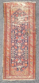 ANTIQUE PERSIAN HAMADAN PICTORIAL HAND KNOTTED RUNNER, DISTRESSED, 3.5 x 8.2 (104cm x 249cm)