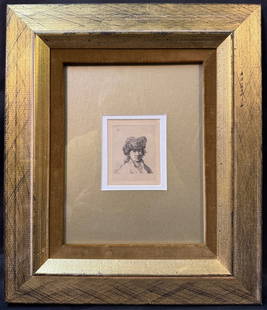 REMBRANDT VAN RIJN (1606-1669) ETCHING AND DRYPOINT TITLED SELF PORTRAIT IN A FUR CAP, 12IN x 14IN: Rembrandt Van Rijn (1606-1669) etching and drypoint titled Self Portrait in a Fur cap. It is after the original which was first impressed in 1630. This piece is a restrike that is believed to have bee