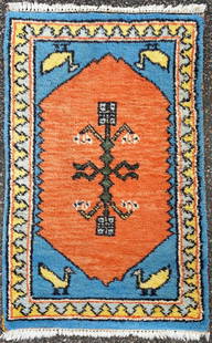 KAZAK CAUCASIAN PICTORIAL HAND KNOTTED RUG, 1.11 x 3.1 (58cm x 94cm): Caucasian Kazak rug was hand knotted in Turkey of 100% natural wool on a cotton foundation. The rug has full wool piles and is in like new condition. It is made with excellent quality, nice and soft.