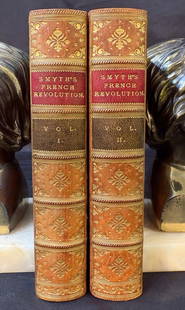 LECTURES ON THE HISTORY OF THE FRENCH REVOLUTION BY WILLIAM SMYTH, 2 VOLUMES, 1860: 1860. London. Henry G. Bohn, Publisher. Complete in 2 volumes. All volumes Very Good+ condition. Written entirely in English. All volumes are bound in tan full leather hard covers, and are embossed in