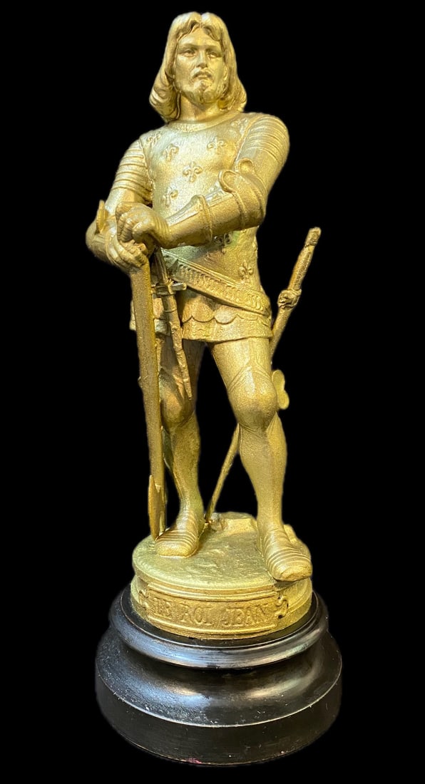 AUGUSTE JOSEPH PEIFFER (1832-1886) STATUE OF LE ROI JEAN ON A WOODEN PLINTH, 15IN TALL (38cm): Auguste Joseph Peiffer (1832-1886) cast metal statue of Le Roi Jean on a wooden plinth. This piece was acquired from a Virginia estate and it measures 15 inches tall., 15IN TALL (38cm), LOT REF #24-89