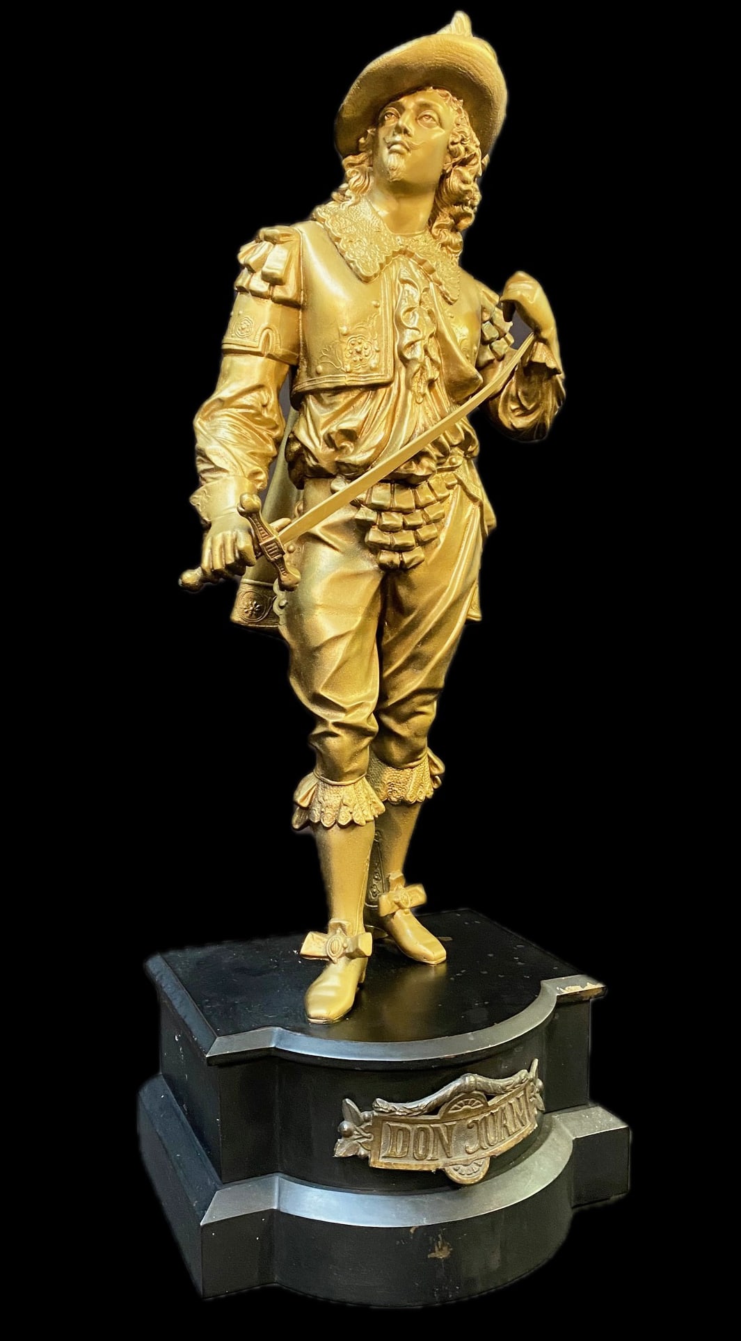 PHILIPPE POITEVIN (1831-1907) CAST METAL STATUE ON A WOODEN PLINTH OF DON JUAN, 21IN TALL (53cm) (1 of 9)