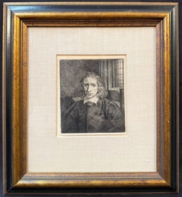 REMBRANDT VAN RIJN (1606-1669) ETCHING AND DRYPOINT TITLED THOMAS JACOBSZ HAARINGH, 11IN x 12.5IN