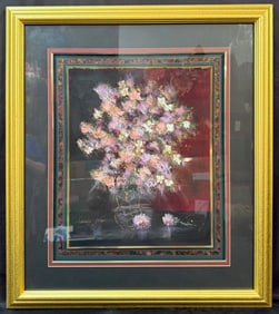 STEPHEN KAYE (20 TH CENTURY) HAND SIGNED, ABSTRACT TEXTURED, FLORAL PRINT, 30IN x 34IN (76cm x