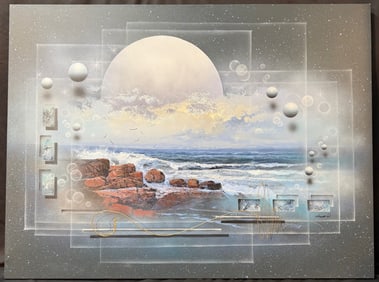 JOSEF KUGLER (20th CENTURY) ORIGINAL ABSTRACT PAINTING ON CANVAS, 35.5IN x 48IN (90cm x 122cm)