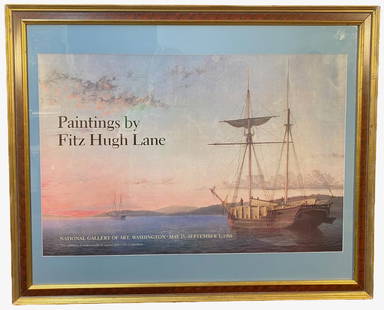 ORIGINAL FITZ HUGH LANE (1804-1865) NATIONAL GALLERY OF ART EXHIBITION POSTER, 34IN x 42IN (86cm x: Fitz Hugh Lane (1804-1865) original Exhibition poster from the National Gallery of Art in Washington, DC. The underlying piece is titled Lumber Schooners at Evening on Penobscot Bay, which is after th