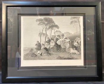 ENGRAVING TITLED PILGRIMS IN SIGHT OF ROME AFTER PAINTING BY SIR CHARLES EASTLAKE (1793-1865) –