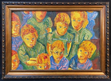 SALVADOR LUCAS ALEMANY (1959) ORIGINAL OIL ON CANVAS PORTRAIT OF CHILDREN, 1984, 30IN x 42IN (76cm x