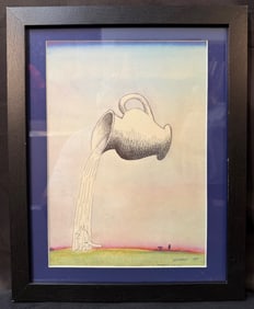 SAUL STEINBERG (1914-1999) ORIGINAL LITHOGRAPH TITLED RAIN, 12.5IN x 15.5IN (32cm x 39cm)
