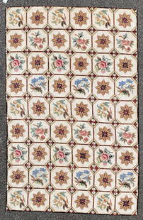FLORAL HAND KNOTTED HOOKED RUG, 5.4 x 8.4 (163cm x 254cm): A hooked flat weave rug was hand knotted of 100% natural wool. This hooked rug has flat weave wool piles and is in like new condition. Beautiful colors with excellent quality. No holes, new and soft w