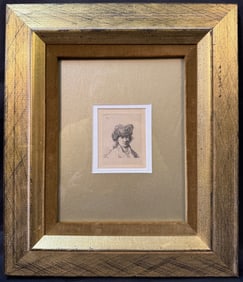 REMBRANDT VAN RIJN (1606-1669) ETCHING AND DRYPOINT TITLED SELF PORTRAIT IN A FUR CAP, 12IN x 14IN