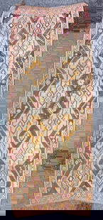 VINTAGE SIGNED, QASHQAI KILIM HAND KNOTTED RUNNER, DISTRESSED, 5.6 x 13.9 (168cm x 419cm): Vintage Qashqai Kazak flat weave runner was hand knotted in Turkey of 100% natural wool and has flat weave wool piles. This rug is 60+ years old and is in excellent condition for its age, though sligh