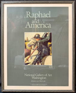 RAPHAEL (1483-1520) ORGINAL NATIONAL GALLERY OF ART EXHIBIT POSTER, 25.5IN x 31.5IN (65cm x 80cm): Raphael Sanxio da Urbino (1483-1520), better known as “Raphael&rdquo;, original National Gallery of Art exhibit poster for the exhibit called Raphael and America, in 1983 in Washington DC. The under
