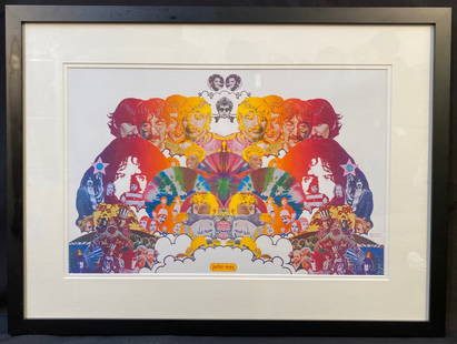 PETER MAX (BORN 1937) ORIGINAL LITHOGRAPH TITLED AUDIO DNA, 20.5IN x 28IN (52cm x 71cm): Color lithograph by celebrated German/American artist Peter Max (Born 1937). It is titled Audio DNA and it is after the original which was created in 1966. It is double matted and framed under glass i