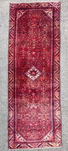 ANTIQUE PERSIAN BIDJAR HAND KNOTTED RUNNER, 3.5 x 9.6 (104cm x 290cm): Antique Persian Bidjar runner was hand knotted in Iran of 100% natural wool on a cotton foundation. This rug is 80+ years old, and has full, wool piles and is in excellent condition for its age. Beaut
