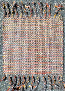 KILIM HAND KNOTTED RUG – 1.6 x 1.7: Tribal Kilim flat weave rug was hand knotted in India of 100% natural wool. The rug has flat weave wool piles and is in like new condition. Beautiful colors with excellent quality. No holes or repairs