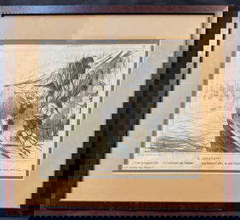 HONORE DAUMIER (1808-1879) ORIGINAL LITHOGRAPH TITLED ACTUALITES A SEBASTOPOL, 15IN x 16.5IN (38cm x: Honore Daumier original lithograph titled Actualites A Sebastopol. This was produced in the 1850s. This piece is double matted and framed in a wooden frame. With frame, it measures 15 inches x 16.5 in