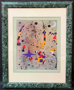 JOAN MIRO (1893-1983) LITHOGRAPH TITLED ACROBATIC DANCERS, 16.5IN x 20.5IN (42cm x 52cm): Lithograph by celebrated Spanish artist Joan Miro (1893-1983) titled Acrobatic Dancers. This piece is after the original which was painted in 1940 and is now on display at the Wadsworth Atheneum Museu
