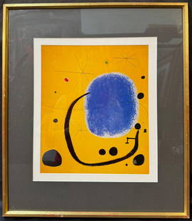 JOAN MIRO (1893-1983) LITHOGRAPH TITLED THE GOLD OF THE AZURE, 19IN x 22IN (48cm x 56cm): Lithograph by celebrated Spanish artist Joan Miro (1893-1983) titled The Gold of the Azure. This piece is after the original which was painted in 1967 and is part of the collection of the Fundacio Joa