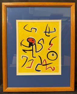 JOAN MIRO (1893-1983) ORIGINAL LIMITED-EDITION LITHOGRAPH TITLED PERSONNAGE, OISEAUX CONSTELLATIONS,: Original, limited-edition lithograph by celebrated Spanish artist Joan Miro (1893-1983). It is titled Personnage, Oiseaux Constellations, and it is after the original which was painted in 1976 and is
