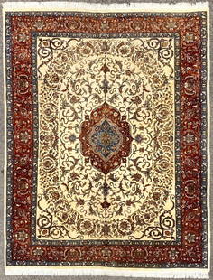 PERSIAN SAROUK HAND KNOTTED RUG WITH 175+ KPSI, 9.2 x 11.7 (279cm x 353cm): Sarouk rug was hand knotted in Iran (Persia) of 100% natural wool and has a cotton foundation. The rug has full, wool piles and is in excellent condition with knot per square inch in excess of 175. Be