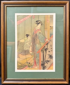 ANTIQUE JAPANESE WOODBLOCK PRINT BY UTAGAWA TOYOKUNI (1769-1825) TITLED THE CIRCLE OF COURTESANS OF