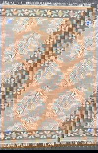 ANATOLIAN KILIM HAND KNOTTED RUG – 6.0 x 9.0: Anatolian Kilim flat weave rug was hand knotted in Anatolia (Turkey) of 100% natural wool and has flat weave wool piles and is in excellent condition. Beautiful colors with excellent quality. No holes
