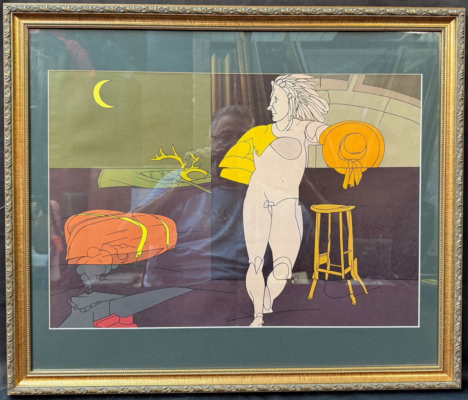 VALERIO ADAMI (1935) ORIGINAL LITHOGRAPH TITLED PIROSMANI/THE MELANCHOLY, 22IN x 26IN (56cm x 66cm): Valerio Adami (1935) original lithograph titled Pirosmani/The Melancholy. This piece is after the original that was painted in 1979 and is currently in a private collection. This piece was produced in