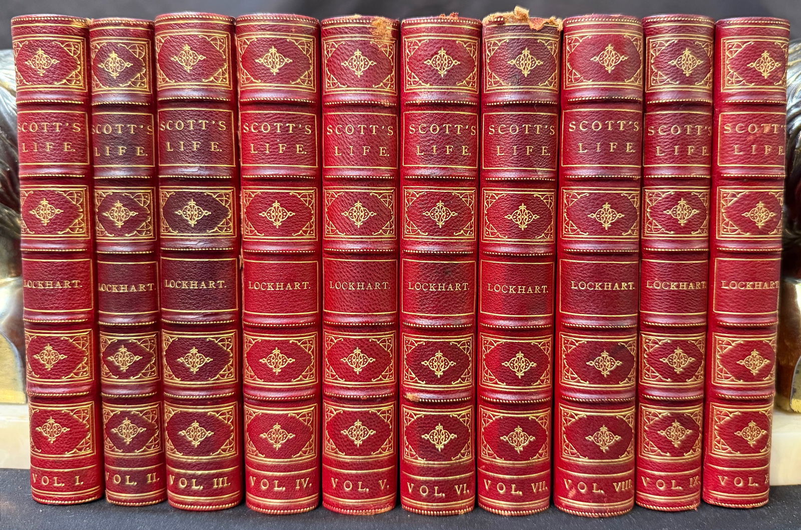 LIFE OF SIR WALTER SCOTT BY JOHN GIBBON LOCKHART, 10 VOLUMES, 1839: Edinburgh. 1839. Published by Robert Cadelli, and printed by John Murray and Whitaker and Company in London. Complete in 10 volumes. All volumes are in Very Good + to Very Good condition. All volumes