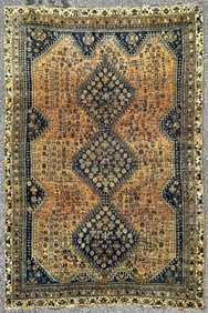 ANTIQUE PERSIAN PICTORIAL SHIRAZ HAND KNOTTED RUG, 6.0 x 8.9 (183cm x 292cm)