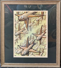 M.C. ESCHER (1898-1972) LITHOGRAPH TITLED DEPTH, 25IN x 28IN (64cm x 71cm)