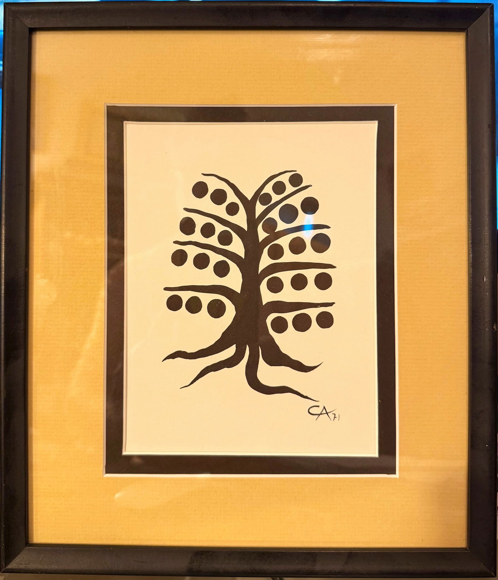 ALEXANDER CALDER (1898-1976) ORIGINAL LITHOGRAPH TITLED TREE, 9.5IN x 11IN (24cm x 28cm): Alexander Calder (1898-1976) original lithograph titled Tree. This lithograph was produced in 1971 in Paris by Gallery Maeght Paris for Derriere le Mirior. It is double matted and framed under glass i