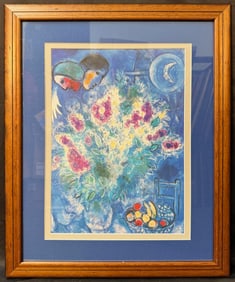 MARC CHAGALL (1887-1985) LITHOGRAPH TITLED NATURE MORTE AUX FLEURS, 19IN x 23IN (48cm x 58cm)