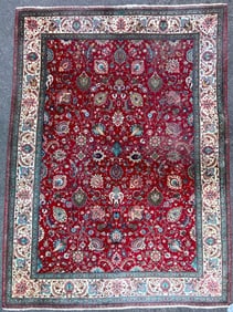 MANSION SIZED VINTAGE SIGNED PERSIAN MASHAD HAND KNOTTED RUG, 11.3 x 15.5 (343cm x 470cm)