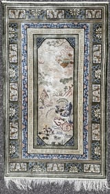 ART DECO, SILK ON SILK PICTORIAL HAND KNOTTED RUG, 3.0 x 5.0 (91cm x 152cm)