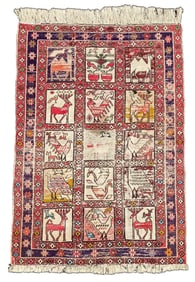 ANTIQUE PICTORIAL SOUMAK FLAT WEAVE HAND KNOTTED RUG, 3.4 x 4.5 (102cm x 135cm)