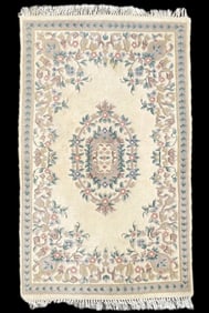 ASIAN FLORAL HAND KNOTTED AUBUSSON RUG, 3.5 x 6.0 (104cm x 183cm)