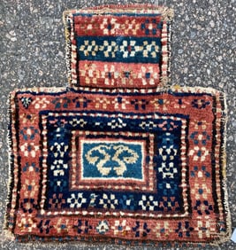 VINTAGE TRIBAL AFGHAN HAND KNOTTED SALT BAG, 17IN x 18IN (43cm x 46cm)