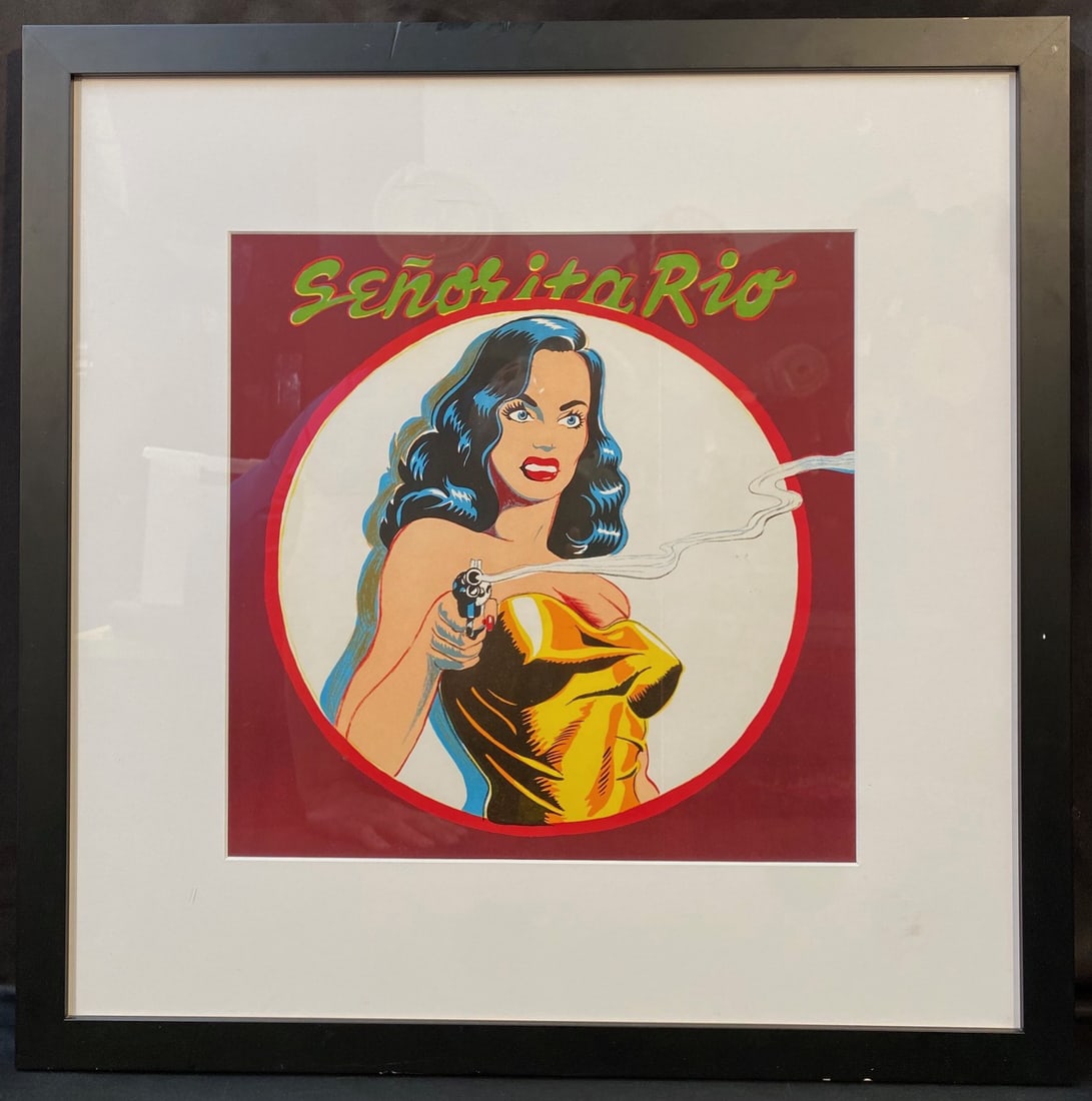 MEL RAMOS (1935-2018) LIMITED EDITION LITHOGRAPH TITLED SENORITA RIO WITH COA, 25IN x 25IN (64cm x: Limited edition lithograph by celebrated Californian artist Mel Ramos (1935-2018). It is a limited edition of 2000 and is part of the 1964 One Cent Life. It measures 25 inches x 25 inches, and it is p