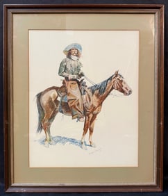 FREDERIC REMINGTON (1861-1909) LITHOGRAPH TITLED ARIZONA COWBOY, 17IN X 20IN (43cm X 51cm)