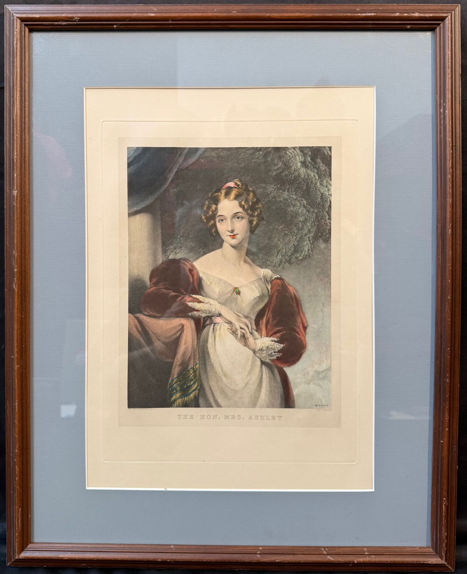 GEORGE HENRY PHILLIPS (1800-1852) ETCHING AND HAND COLORED AQUATINT TITLED THE HON. MRS. ASHLEY, (1 of 9)