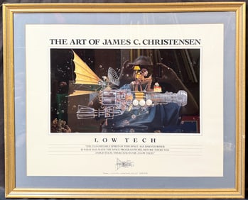 JAMES C. CHRISTENSEN (1942) LITHOGRAPH TITLED LOW TECH, 25IN x 31IN (64cm x 79cm)