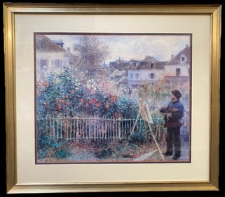 PIERRE AUGUSTE RENOIR (1841-1919) LITHOGRAPH TITLED CLAUDE MONET PAINTING IN HIS GARDEN AT