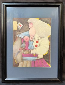 RICHARD LINDNER (1901-1978) ORIGINAL LITHOGRAPH TITLED GIRL WITH BIRD, 12.5 x 16.5IN (32cm x 42cm)