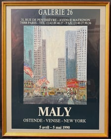 ORIGINAL MICHEL MALY (1936-2018) ART EXHIBITION POSTER FOR 4 CITY TOUR IN 1990, 23IN x 29.5IN (58cm