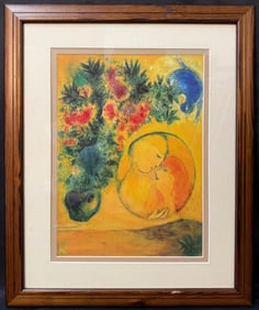 MARC CHAGALL (1887-1985) LITHOGRAPH TITLED SOLEIL ET MIMOSA, 19IN x 23IN (48cm x 58cm)