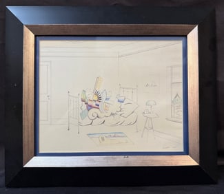 SAUL STEINBERG (1914-1999) ORIGINAL LITHOGRAPH TITLED HOTEL MINERVA, 11IN x 13IN (28cm x 33cm)